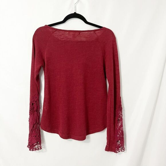 Ya Los Angeles Red Lightweight Knit Lace Accent Long Sleeve Size S - Picture 3 of 7
